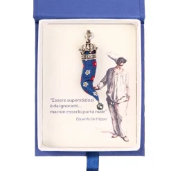 E.Marinella Cornetti Portafortuna|CORNETTO BLU In seta e argento
