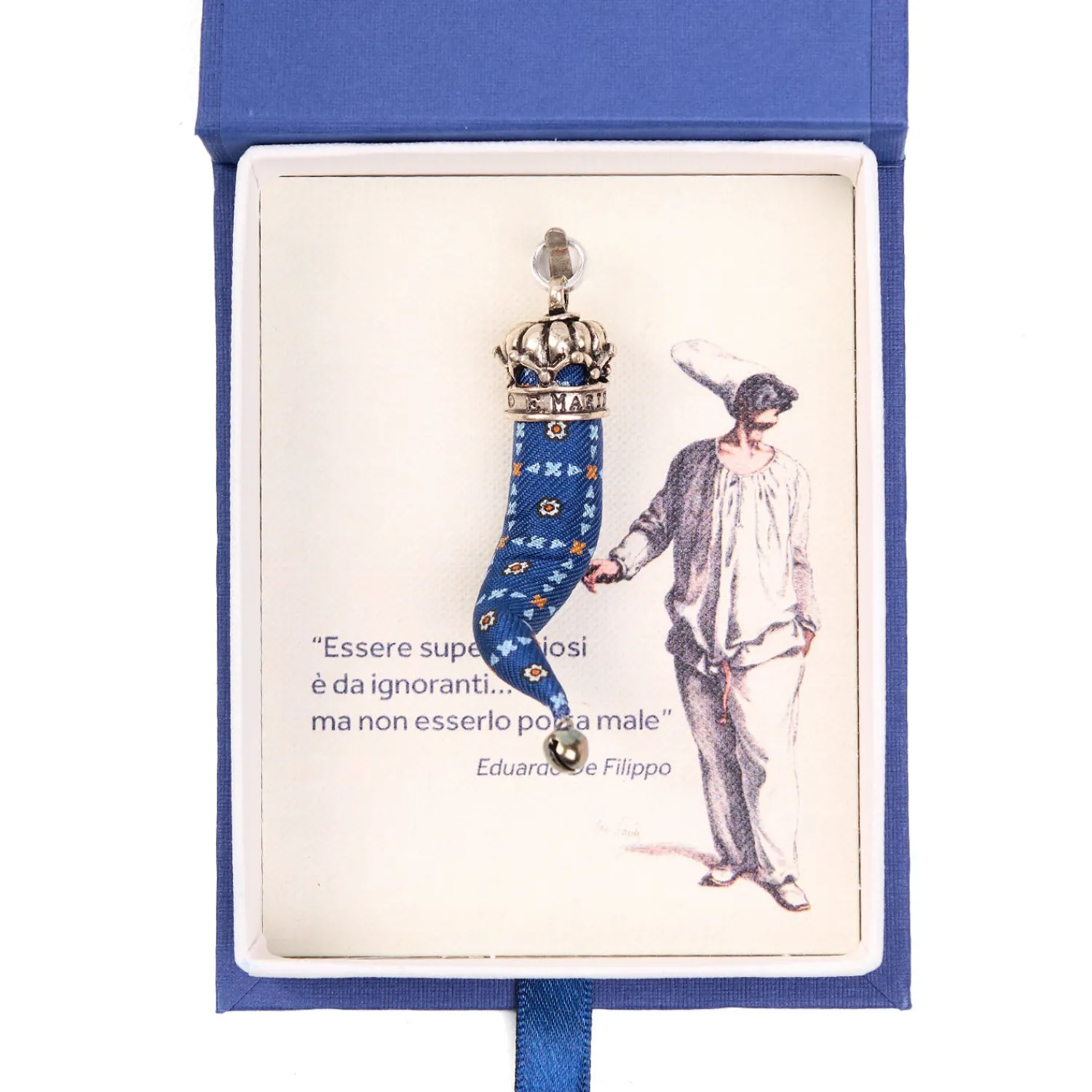 E.Marinella Cornetti Portafortuna|CORNETTO BLU In seta e argento