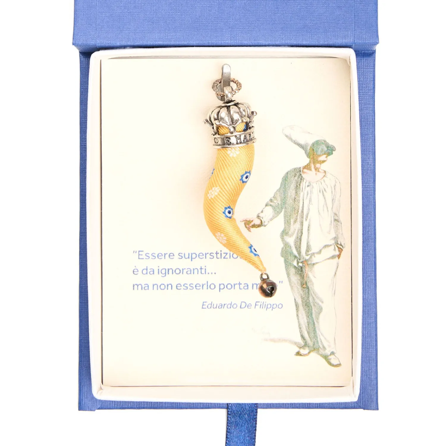 E.Marinella Cornetti Portafortuna|CORNETTO GIALLO In seta e argento