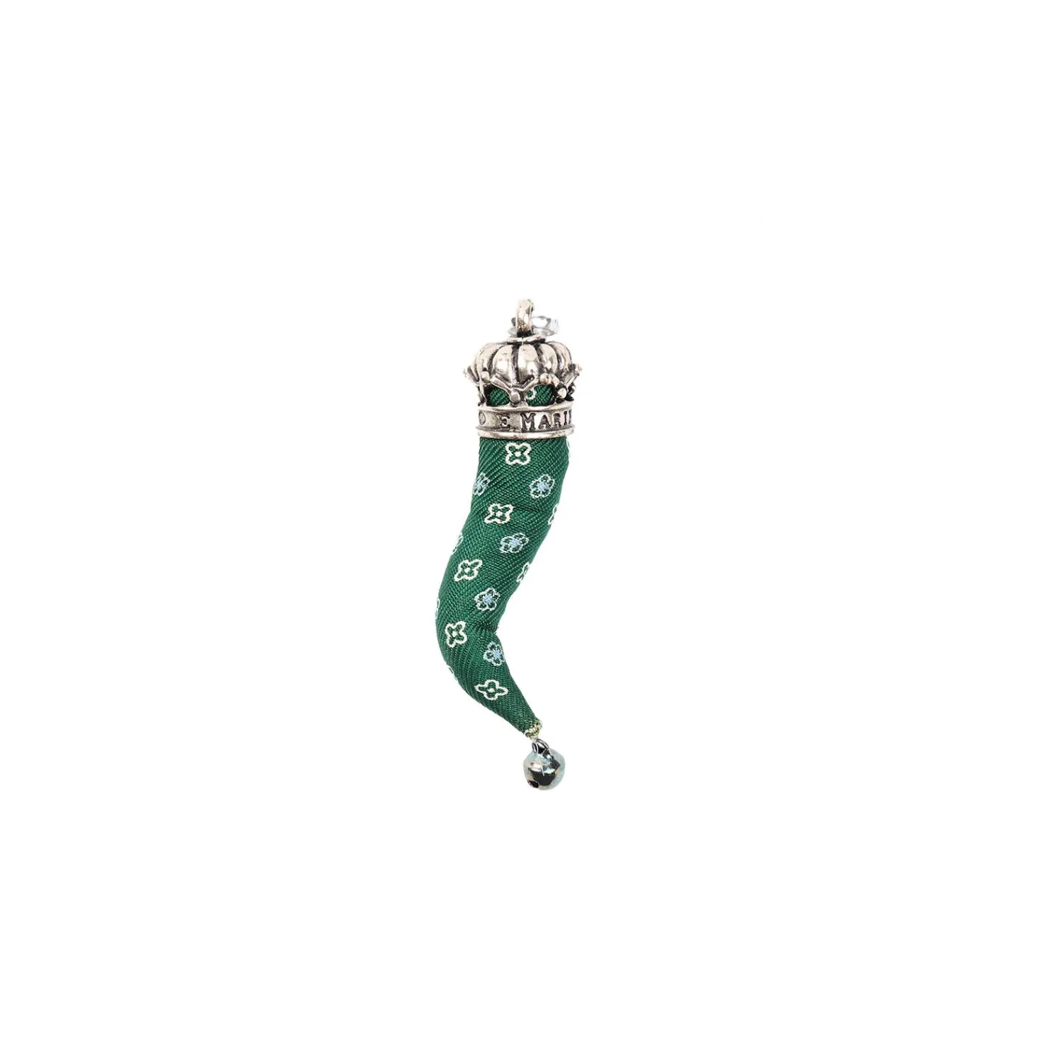 E.Marinella Cornetti Portafortuna|CORNETTO IN SETA VERDE SCURO In seta e argento