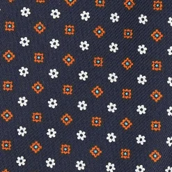 E.Marinella Ascot|CRAVATTA ASCOT IN SETA BLU SCURO Microfantasia fiore