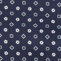 E.Marinella Ascot|CRAVATTA ASCOT IN SETA BLU SCURO Microfantasia fiore