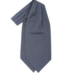 E.Marinella Ascot|CRAVATTA ASCOT IN SETA BLU SCURO Microfantasia fiore