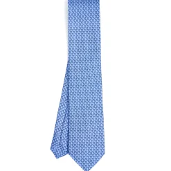 E.Marinella CRAVATTE|Cravatte In Seta Stampata|CRAVATTA CLASSICA IN SETA AZZURRO Microfantasia m geometrica