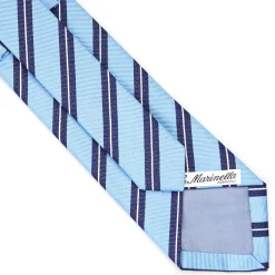 E.Marinella CRAVATTE|Cravatte Regimental E Rigate|CRAVATTA REGIMENTAL IN SETA AZZURRA Righe blu e bianche