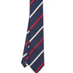 E.Marinella CRAVATTE|Cravatte Regimental E Rigate|CRAVATTA REGIMENTAL IN SETA BLU SCURO Righe rosse e beige