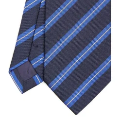 E.Marinella CRAVATTE|Cravatte Regimental E Rigate|CRAVATTA REGIMENTAL IN SETA BLU SCURO Righe azzurre