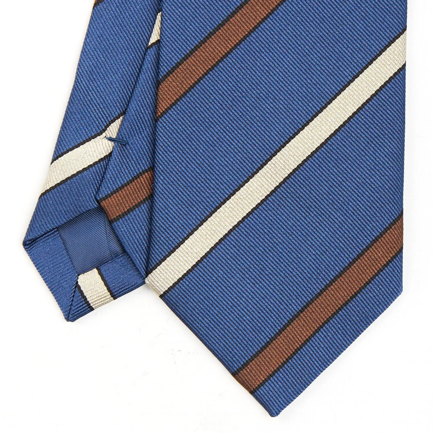 E.Marinella CRAVATTE|Cravatte Regimental E Rigate|CRAVATTA REGIMENTAL IN SETA BLU Righe marroni e beige