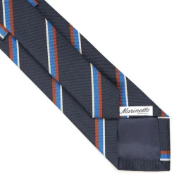 E.Marinella CRAVATTE|Cravatte Regimental E Rigate|CRAVATTA REGIMENTAL IN SETA BLU SCURO Righe marroni e azzurre