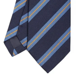 E.Marinella CRAVATTE|Cravatte Regimental E Rigate|CRAVATTA REGIMENTAL IN SETA BLU SCURO Righe azzurre e beige