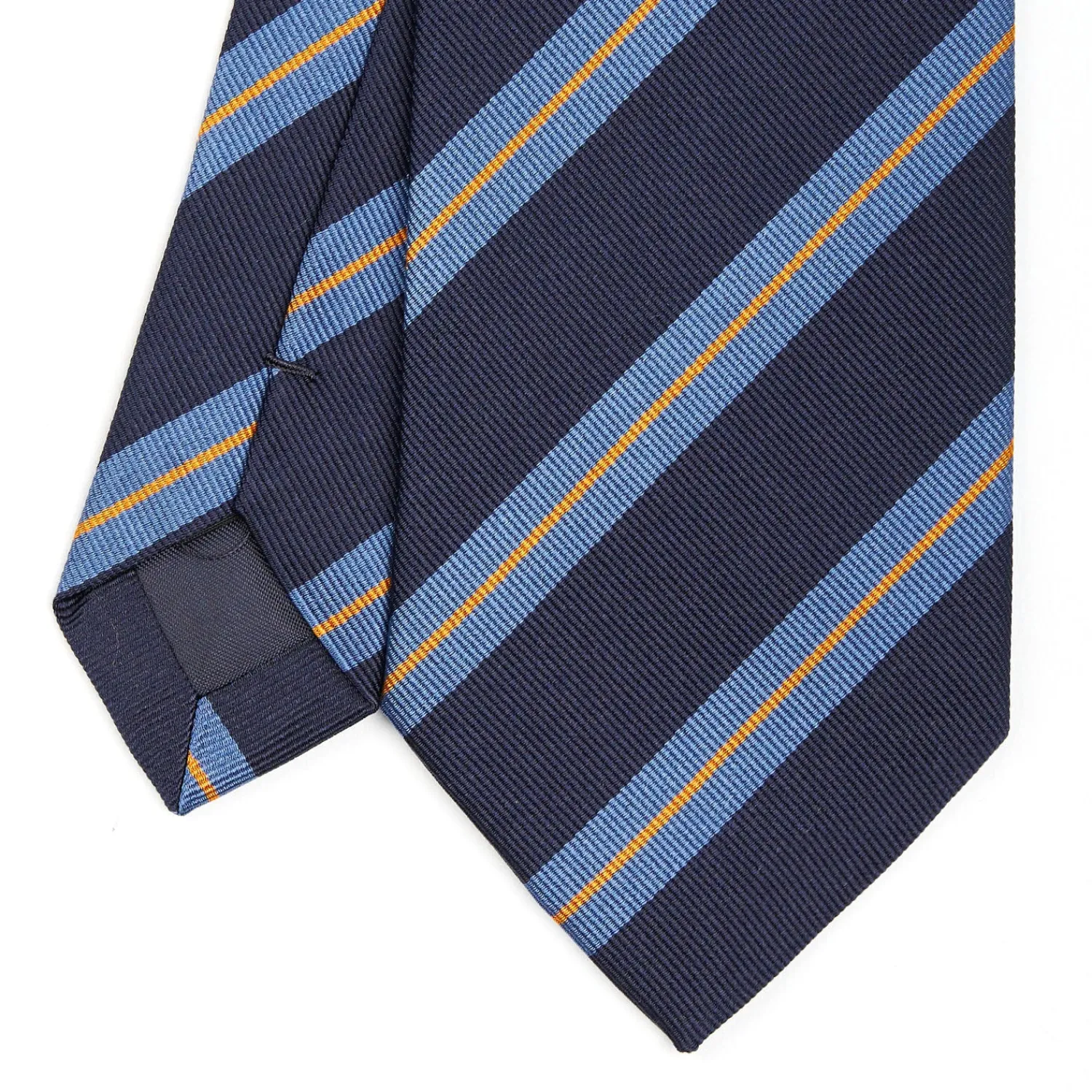 E.Marinella CRAVATTE|Cravatte Regimental E Rigate|CRAVATTA REGIMENTAL IN SETA BLU SCURO Righe azzurre e beige