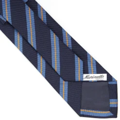 E.Marinella CRAVATTE|Cravatte Regimental E Rigate|CRAVATTA REGIMENTAL IN SETA BLU SCURO Righe azzurre e beige