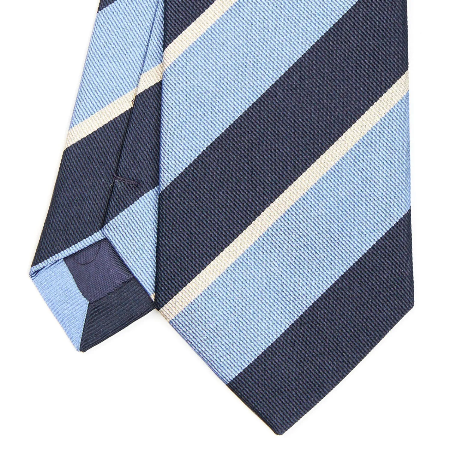 E.Marinella CRAVATTE|Cravatte Regimental E Rigate|CRAVATTA REGIMENTAL IN SETA BLU SCURO Righe azzurre e bianche