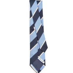 E.Marinella CRAVATTE|Cravatte Regimental E Rigate|CRAVATTA REGIMENTAL IN SETA BLU SCURO Righe azzurre e bianche