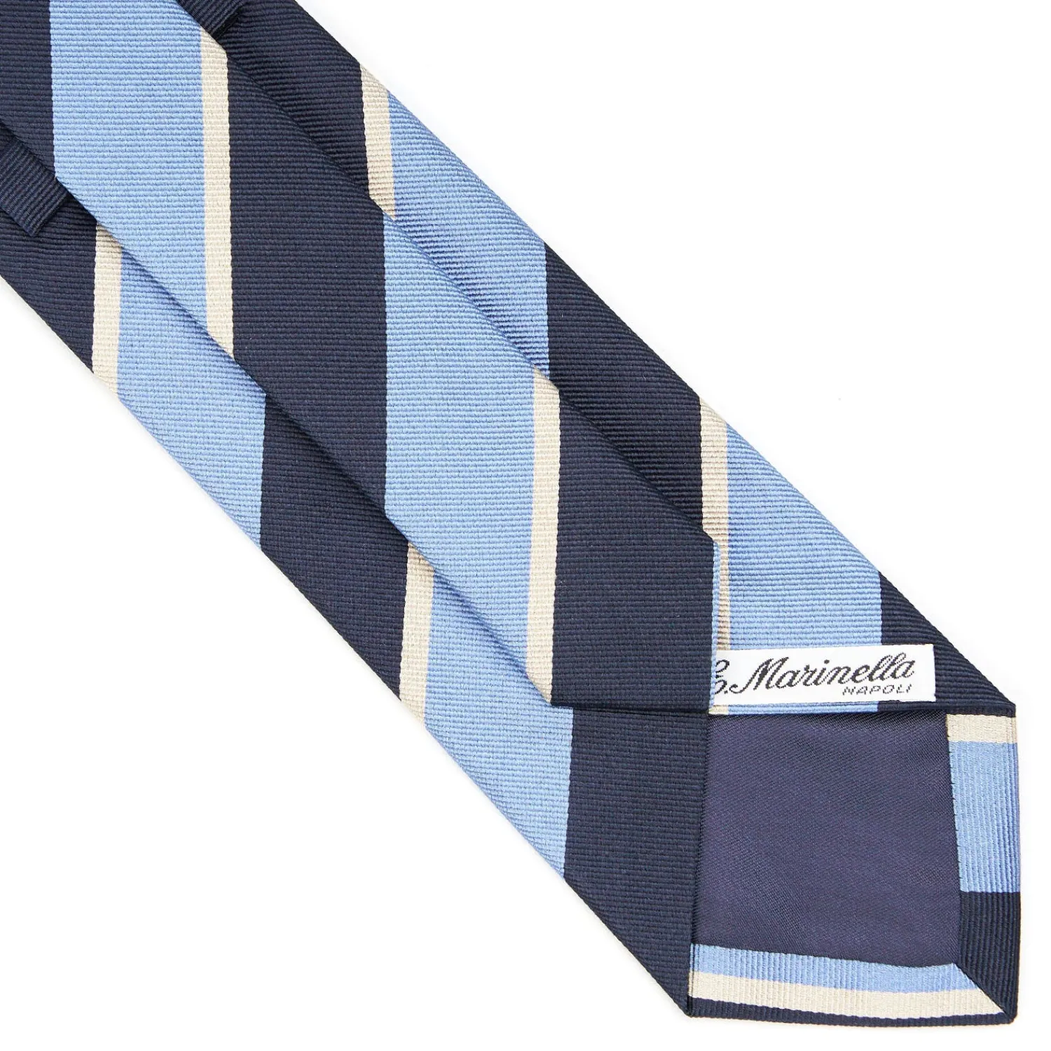 E.Marinella CRAVATTE|Cravatte Regimental E Rigate|CRAVATTA REGIMENTAL IN SETA BLU SCURO Righe azzurre e bianche