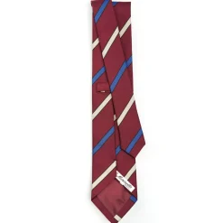 E.Marinella CRAVATTE|Cravatte Regimental E Rigate|CRAVATTA REGIMENTAL IN SETA BORDEAUX Righe beige e azzurre