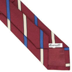E.Marinella CRAVATTE|Cravatte Regimental E Rigate|CRAVATTA REGIMENTAL IN SETA BORDEAUX Righe beige e azzurre