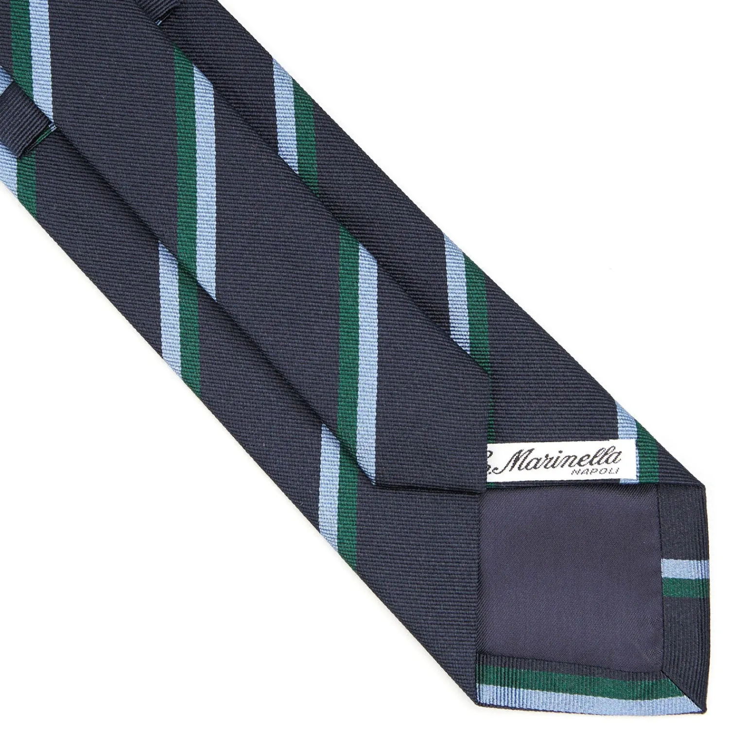 E.Marinella Cravatte Regimental E Rigate|CRAVATTE|CRAVATTA REGIMENTAL IN SETA BLU SCURO Righe azzurre e verdi