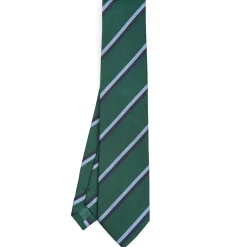 E.Marinella CRAVATTE|Cravatte Regimental E Rigate|CRAVATTA REGIMENTAL IN SETA VERDE SCURO Righe blue e azzurre