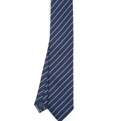 E.Marinella CRAVATTE|Cravatte Regimental E Rigate|CRAVATTA RIGATA IN SETA BLU SCURO Righe azzurre