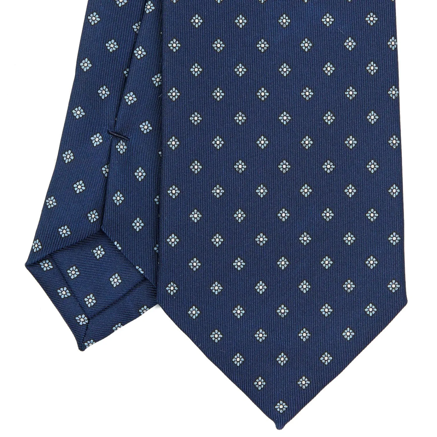 E.Marinella CRAVATTE|Cravatte In Seta Stampata|CRAVATTA SARTORIALE CLASSICA IN SETA BLU SCURO Microfantasia fiore