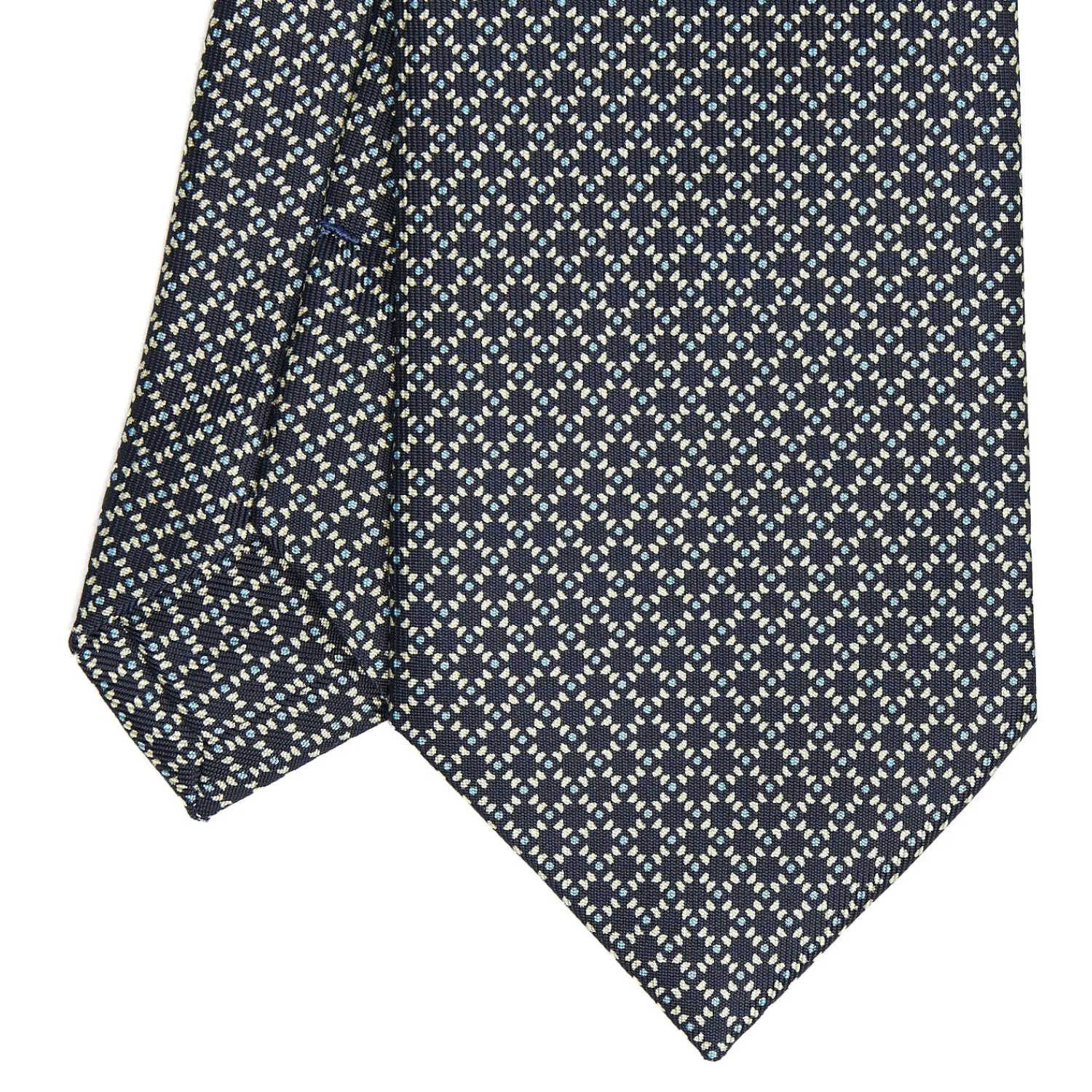 E.Marinella CRAVATTE|Cravatte In Seta Stampata|CRAVATTA SARTORIALE CLASSICA IN SETA BLU SCURO Microfantasia geometrica