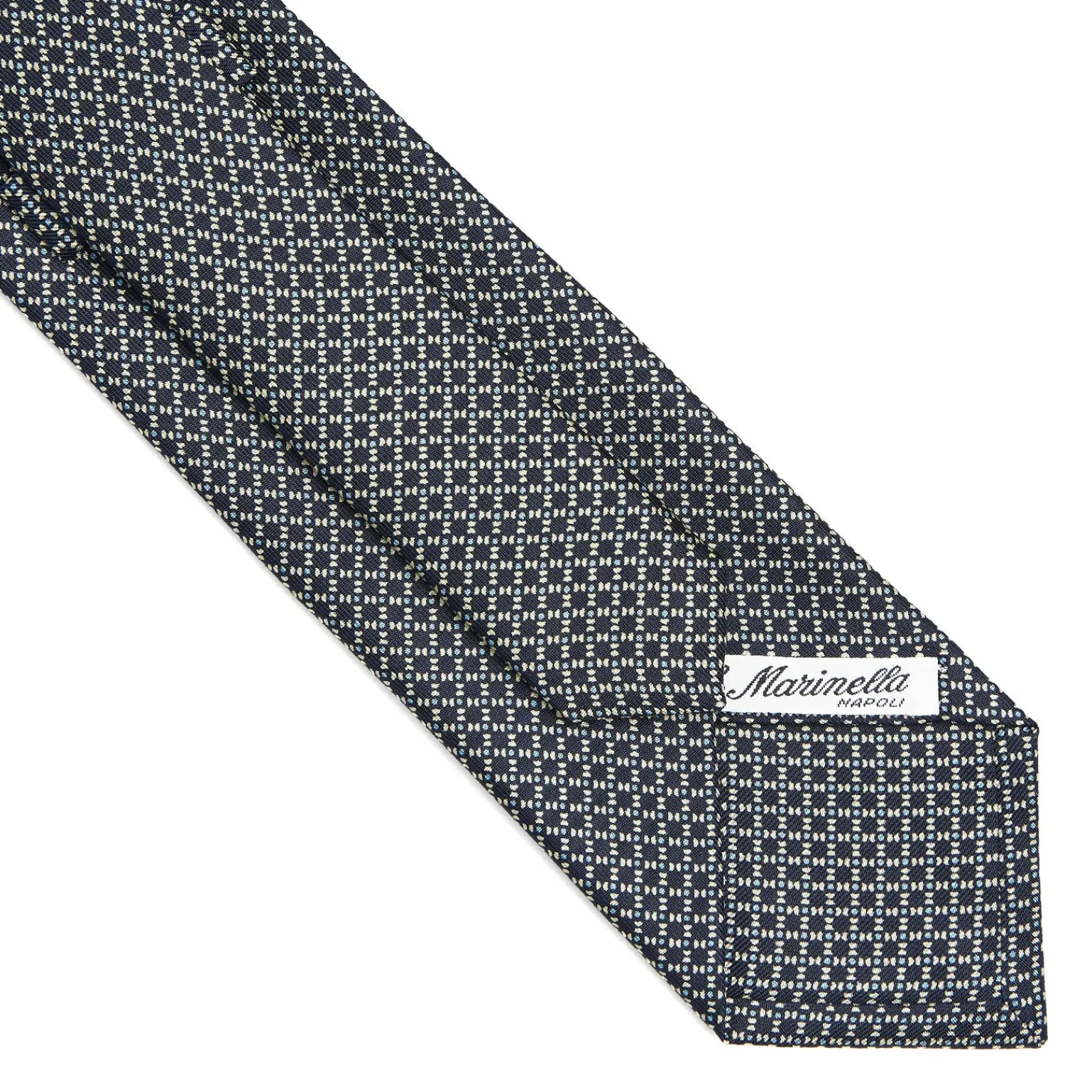 E.Marinella CRAVATTE|Cravatte In Seta Stampata|CRAVATTA SARTORIALE CLASSICA IN SETA BLU SCURO Microfantasia geometrica