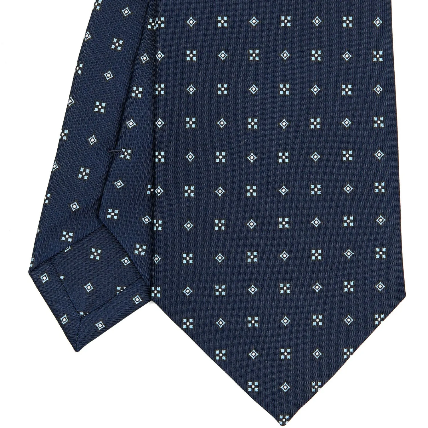 E.Marinella CRAVATTE|Cravatte In Seta Stampata|CRAVATTA SARTORIALE CLASSICA IN SETA BLU SCURO Microfantasia fiore