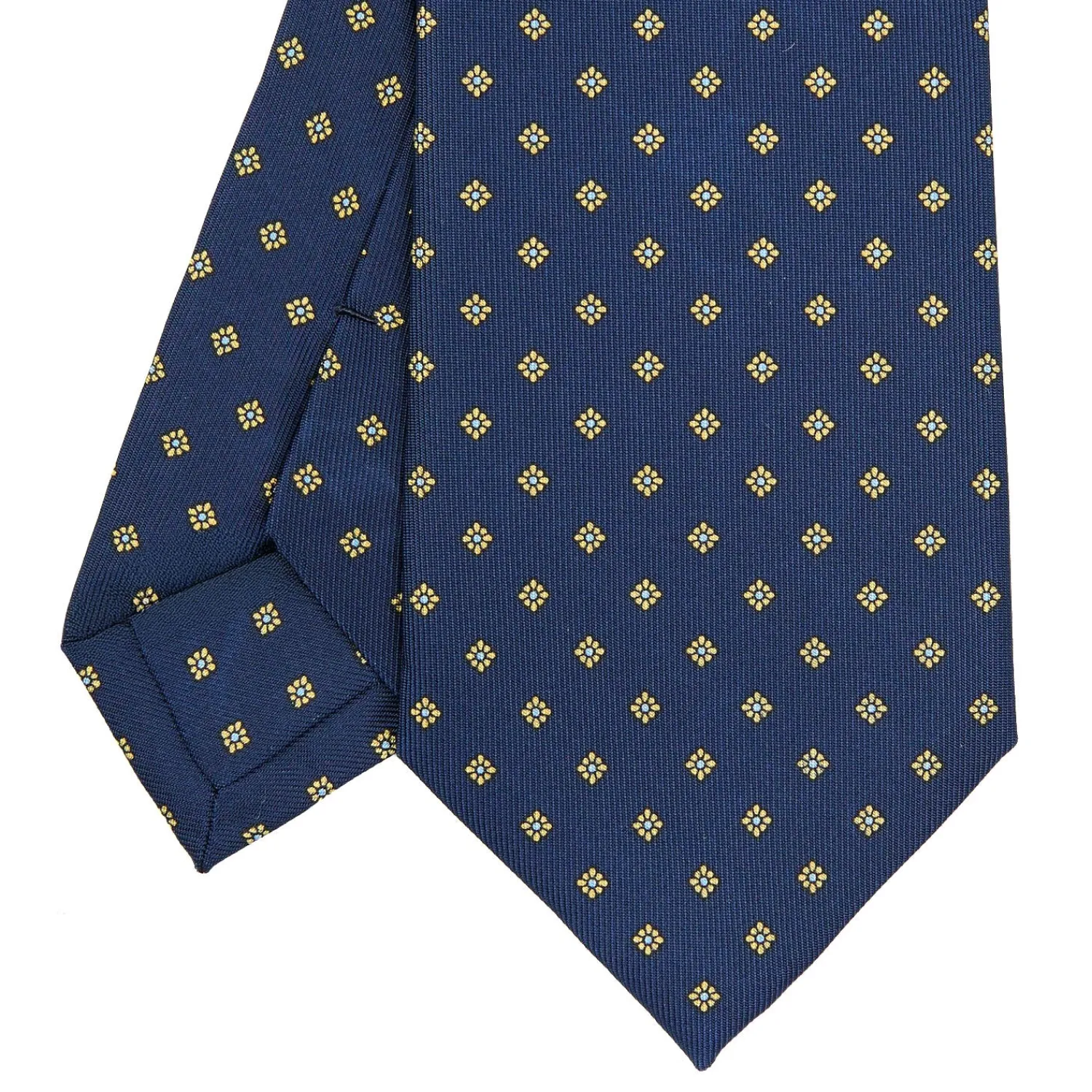 E.Marinella CRAVATTE|Cravatte In Seta Stampata|CRAVATTA SARTORIALE CLASSICA IN SETA BLU SCURO Microfantasia fiore
