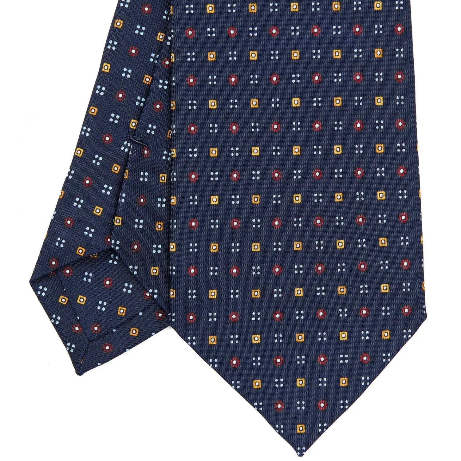 E.Marinella CRAVATTE|Cravatte In Seta Stampata|CRAVATTA SARTORIALE CLASSICA IN SETA BLU SCURO Microfantasia fiore