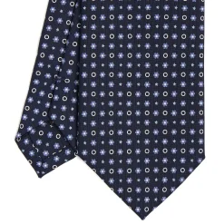 E.Marinella CRAVATTE|Cravatte In Seta Stampata|CRAVATTA SARTORIALE CLASSICA IN SETA BLU SCURO Microfantasia fiore