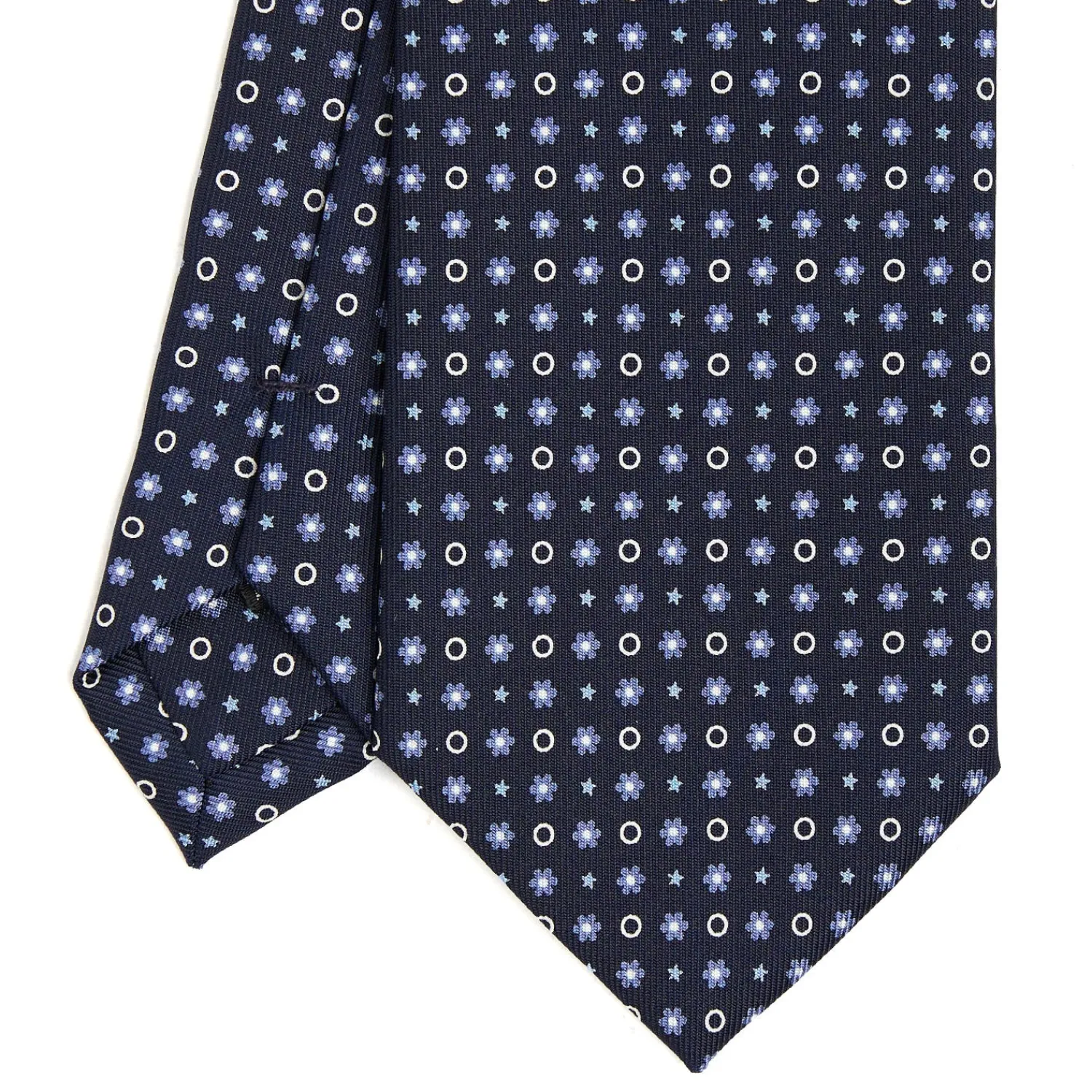 E.Marinella CRAVATTE|Cravatte In Seta Stampata|CRAVATTA SARTORIALE CLASSICA IN SETA BLU SCURO Microfantasia fiore