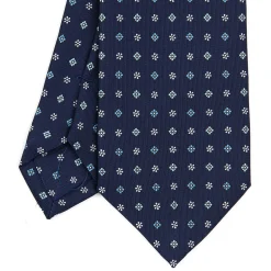 E.Marinella CRAVATTE|Cravatte In Seta Stampata|CRAVATTA SARTORIALE CLASSICA IN SETA BLU SCURO Microfantasia fiore