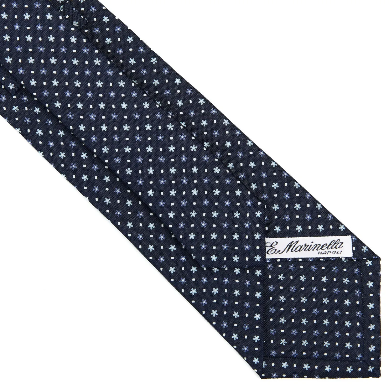 E.Marinella CRAVATTE|Cravatte In Seta Stampata|CRAVATTA SARTORIALE CLASSICA IN SETA BLU SCURO Microfantasia fiore