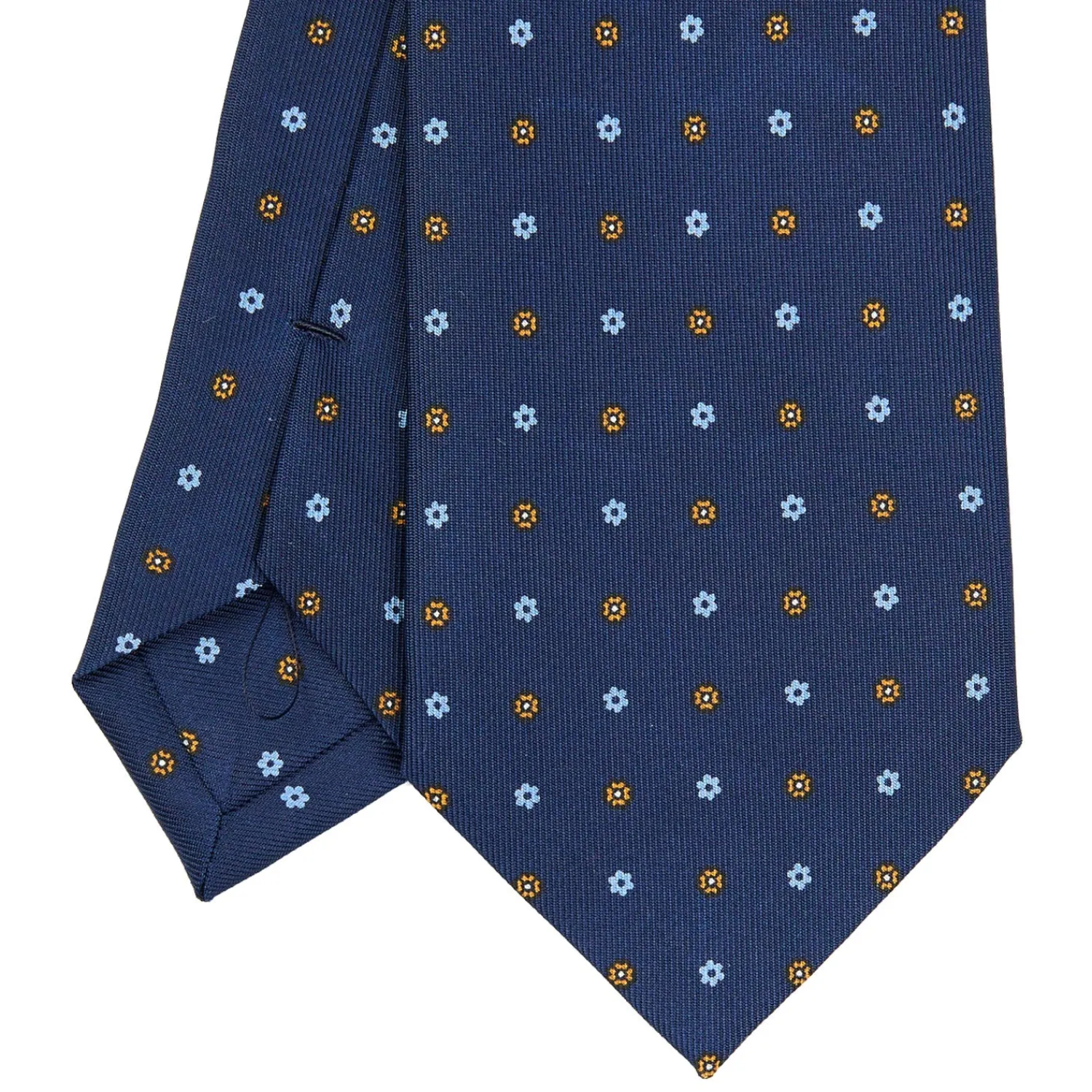 E.Marinella CRAVATTE|Cravatte In Seta Stampata|CRAVATTA SARTORIALE CLASSICA IN SETA BLU SCURO Microfantasia fiore