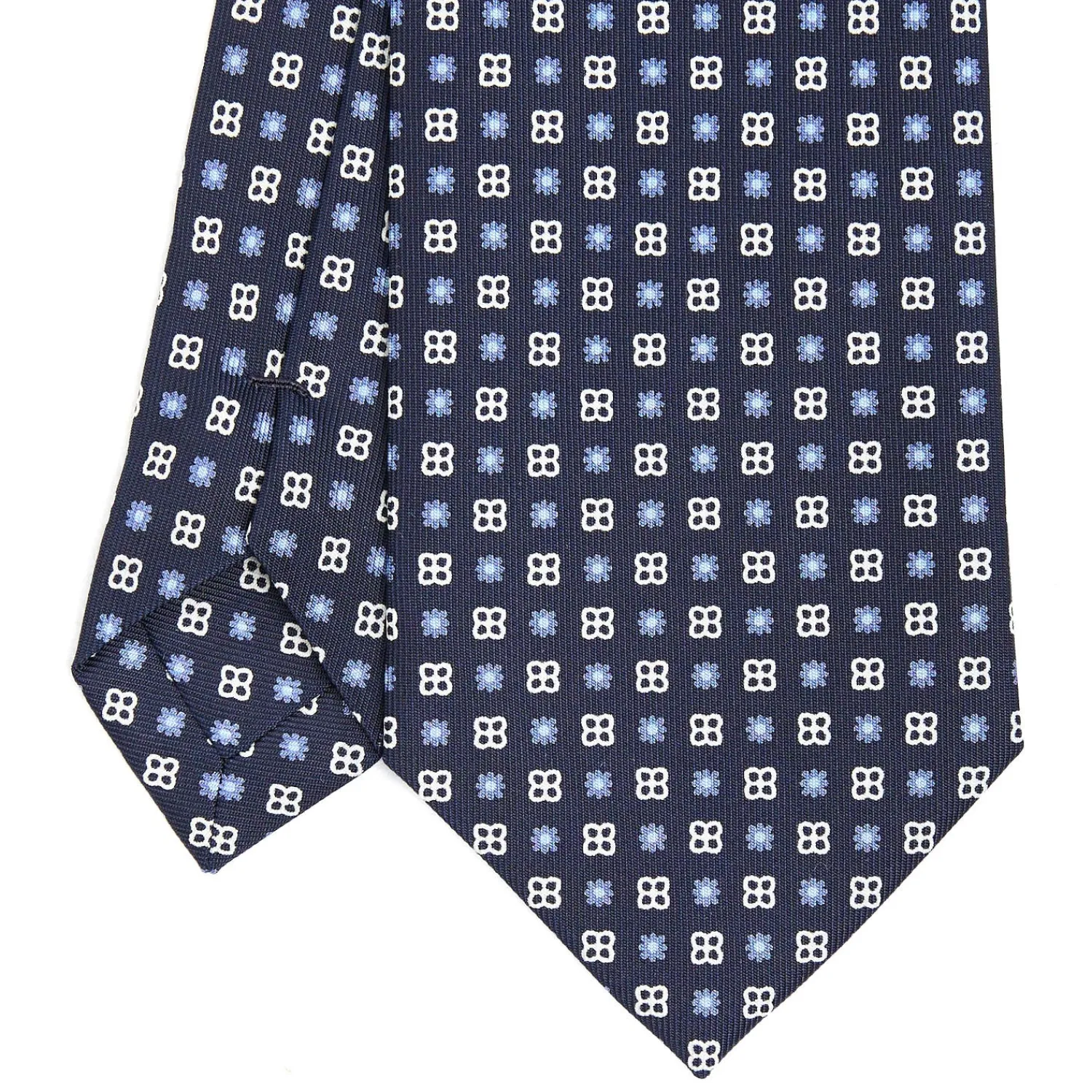 E.Marinella CRAVATTE|Cravatte In Seta Stampata|CRAVATTA SARTORIALE CLASSICA IN SETA BLU SCURO Microfantasia fiore