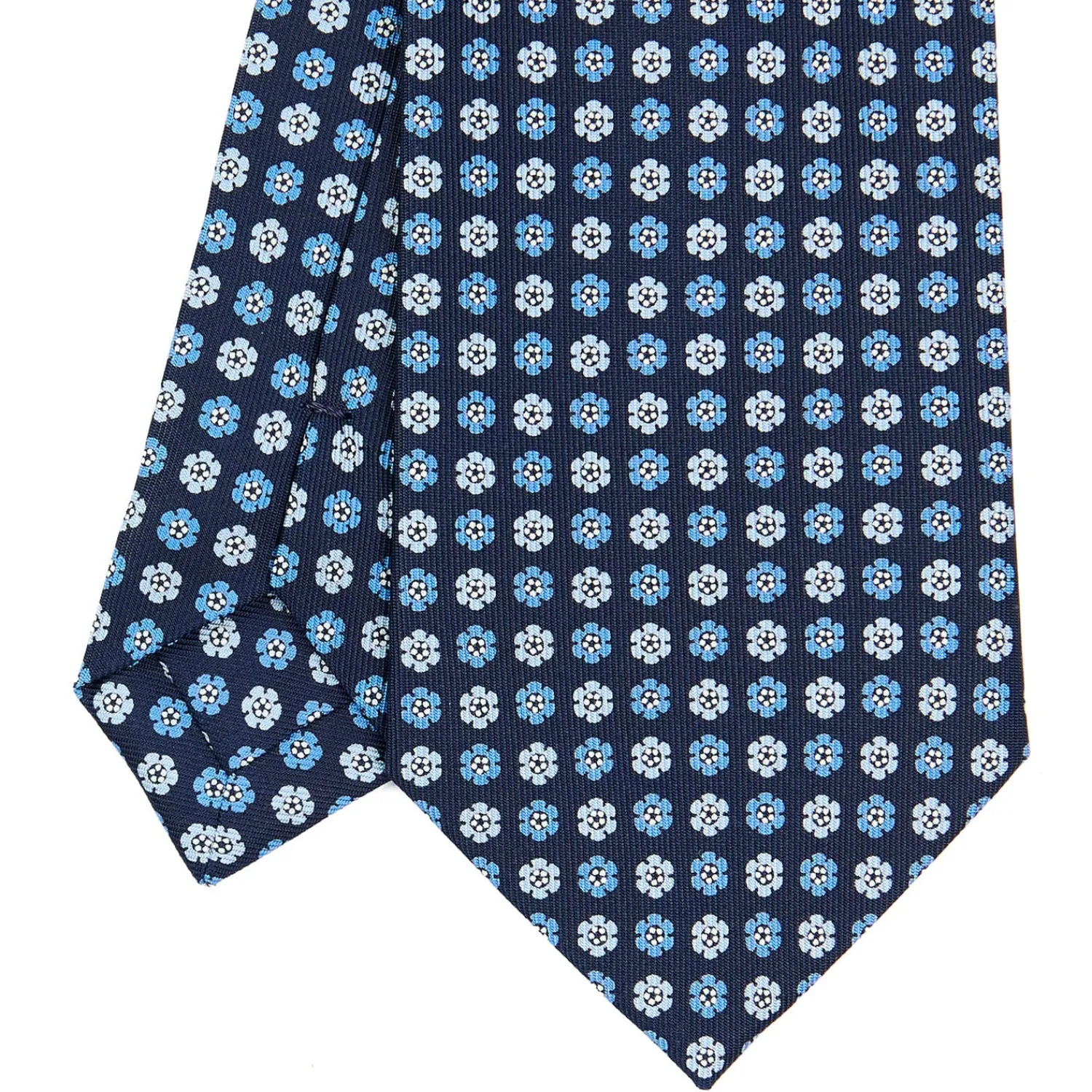E.Marinella CRAVATTE|Cravatte In Seta Stampata|CRAVATTA SARTORIALE CLASSICA IN SETA BLU SCURO Microfantasia fiore