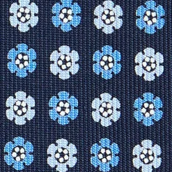 E.Marinella CRAVATTE|Cravatte In Seta Stampata|CRAVATTA SARTORIALE CLASSICA IN SETA BLU SCURO Microfantasia fiore