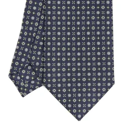 E.Marinella CRAVATTE|Cravatte In Seta Stampata|CRAVATTA SARTORIALE CLASSICA IN SETA BLU SCURO Microfantasia fiore