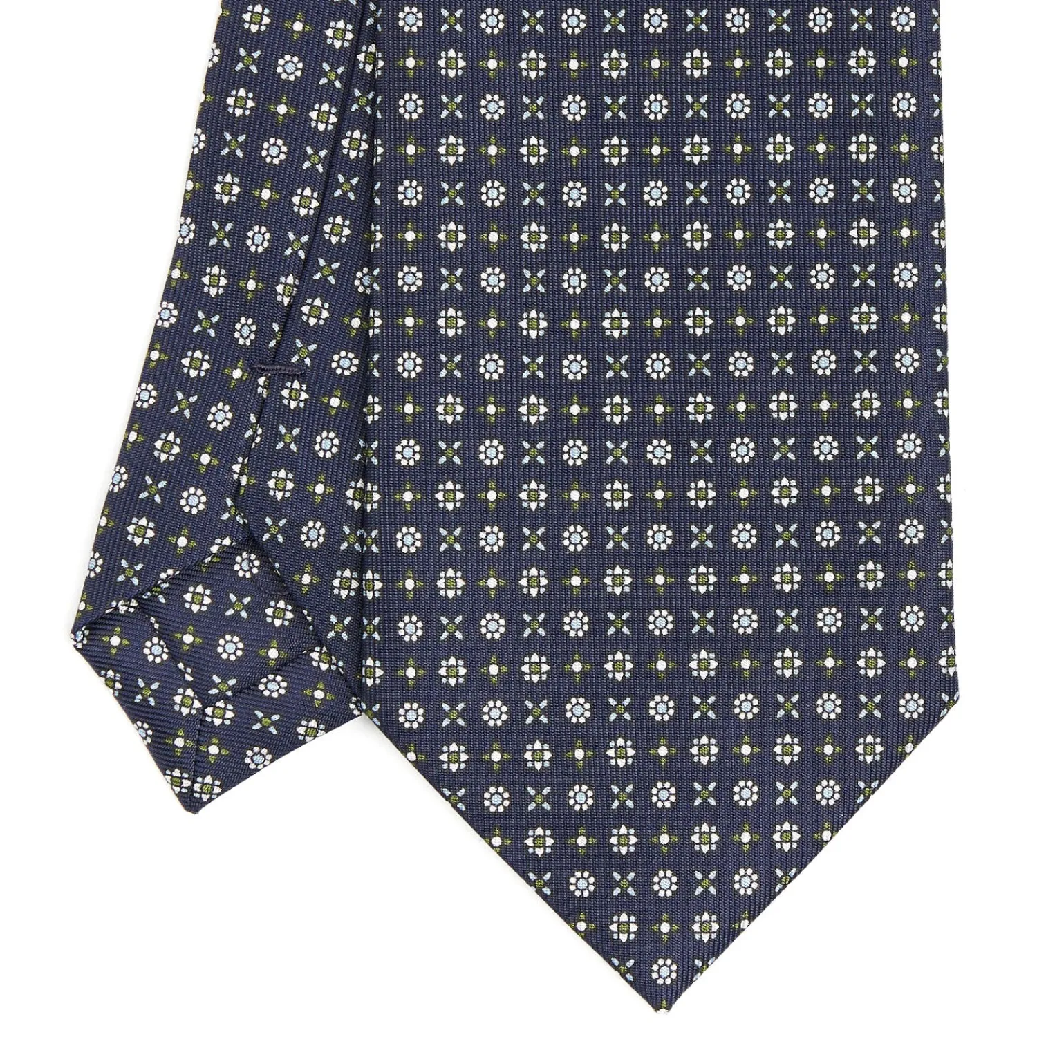 E.Marinella CRAVATTE|Cravatte In Seta Stampata|CRAVATTA SARTORIALE CLASSICA IN SETA BLU SCURO Microfantasia fiore