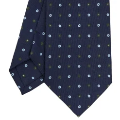 E.Marinella CRAVATTE|Cravatte In Seta Stampata|CRAVATTA SARTORIALE CLASSICA IN SETA BLU SCURO Microfantasia fiore