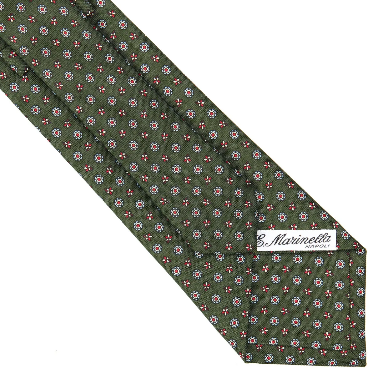 E.Marinella CRAVATTE|Cravatte In Seta Stampata|CRAVATTA SARTORIALE CLASSICA IN SETA VERDE OLIVA Microfantasia fiore
