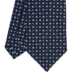 E.Marinella CRAVATTE|Cravatte In Seta Stampata|CRAVATTA SARTORIALE CLASSICA IN SETA BLU SCURO Microfantasia fiore