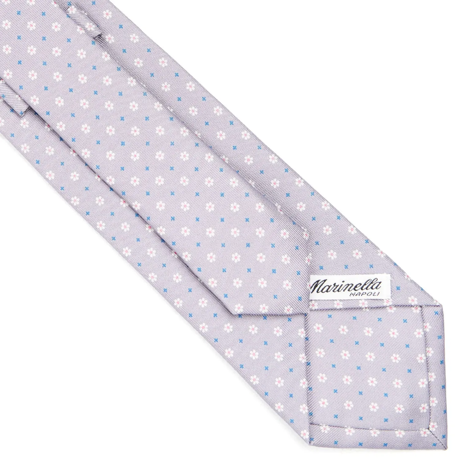 E.Marinella CRAVATTE|Cravatte In Seta Stampata|CRAVATTA SARTORIALE CLASSICA IN SETA GRIGIO CHIARO Microfantasia fiore