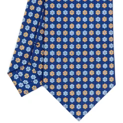 E.Marinella CRAVATTE|Cravatte In Seta Stampata|CRAVATTA SARTORIALE CLASSICA IN SETA BLU Microfantasia fiore
