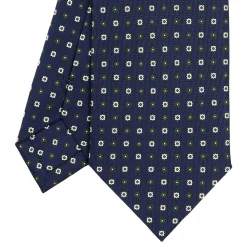 E.Marinella CRAVATTE|Cravatte In Seta Stampata|CRAVATTA SARTORIALE CLASSICA IN SETA BLU SCURO Microfantasia fiore