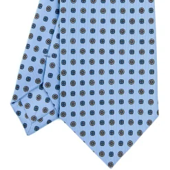 E.Marinella CRAVATTE|Cravatte In Seta Stampata|CRAVATTA SARTORIALE CLASSICA IN SETA AZZURRA Microfantasia fiore