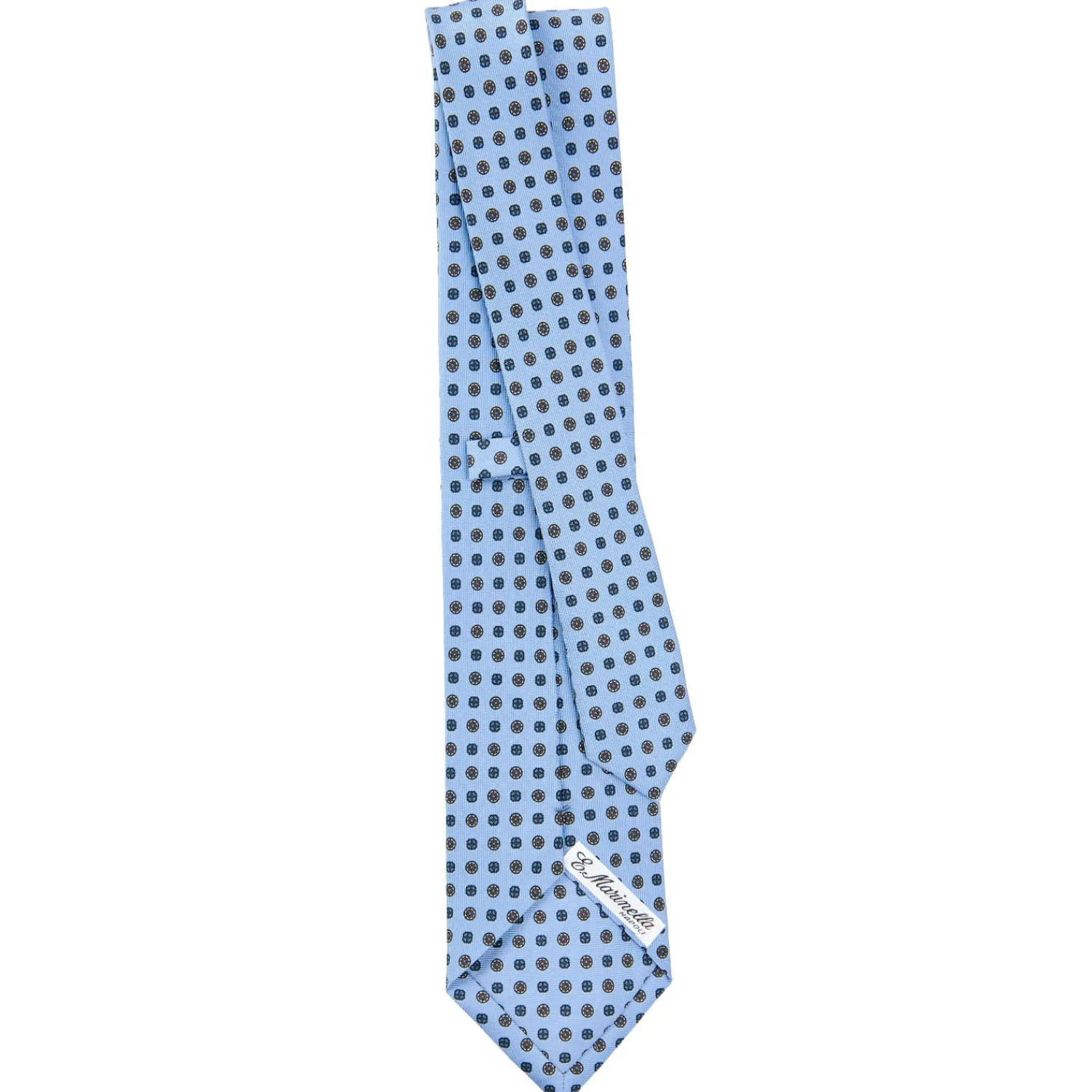 E.Marinella CRAVATTE|Cravatte In Seta Stampata|CRAVATTA SARTORIALE CLASSICA IN SETA AZZURRA Microfantasia fiore