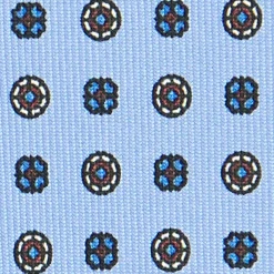 E.Marinella CRAVATTE|Cravatte In Seta Stampata|CRAVATTA SARTORIALE CLASSICA IN SETA AZZURRA Microfantasia fiore