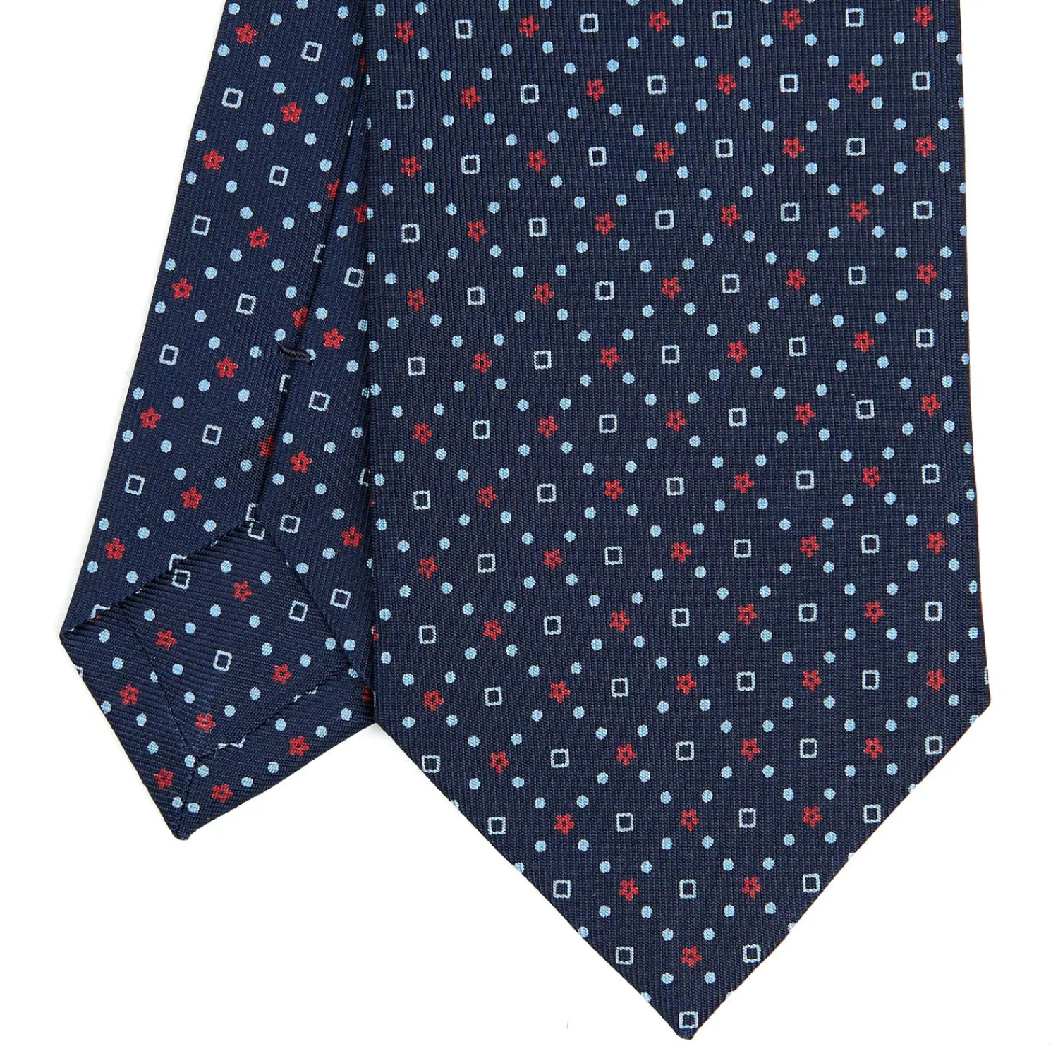 E.Marinella CRAVATTE|Cravatte In Seta Stampata|CRAVATTA SARTORIALE CLASSICA IN SETA BLU SCURO Microfantasia fiore